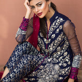 Zainab Chottani | Semi Formals | NAVY BLUE FLORAL DRESS