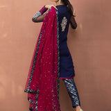 Zainab Chottani | Semi Formals | NAVY BLUE FLORAL DRESS