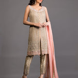 Zainab Chottani | Semi Formals | BEIGE FRONT OPEN EMBELLISHED ENSEMBLE