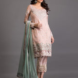 Zainab Chottani | Semi Formals | SALMON PINK AND PISTACHIO GREEN EMBELLISHED OUTFIT