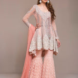 Zainab Chottani | Semi Formals | PEACHY PINK ANGARKHA