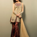 Zainab Chottani | Semi Formals | BEIGE GOLD AND MAROON