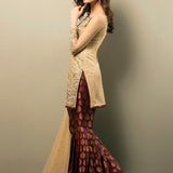 Zainab Chottani | Semi Formals | BEIGE GOLD AND MAROON