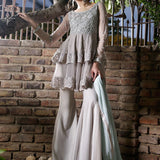 Zainab Chottani | Semi Formals | ASH WHITE AND ICE BLUE