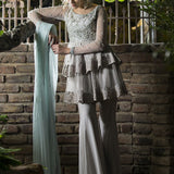 Zainab Chottani | Semi Formals | ASH WHITE AND ICE BLUE