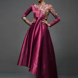 Zainab Chottani | Semi Formals | MAROON GOWN ASYMMETRICAL