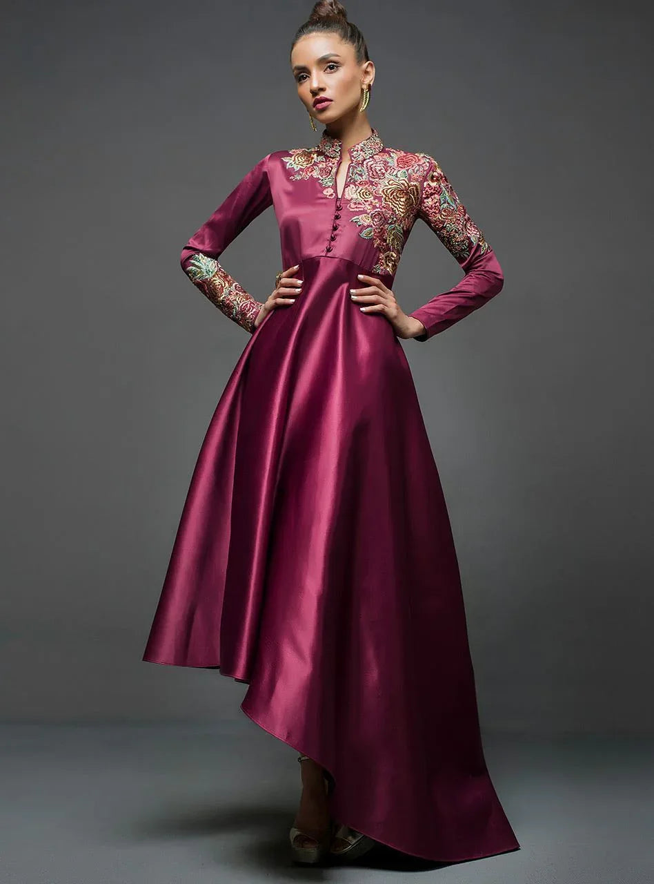 Zainab Chottani | Semi Formals | MAROON GOWN ASYMMETRICAL - Rang-e-Khaas