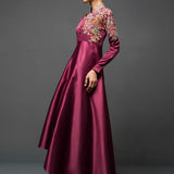 Zainab Chottani | Semi Formals | MAROON GOWN ASYMMETRICAL