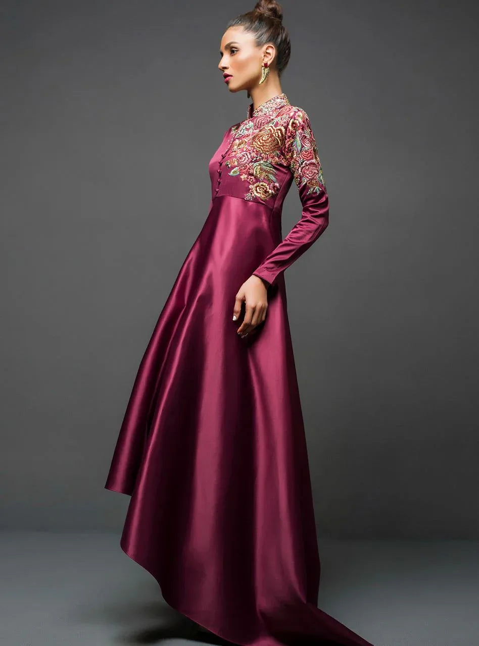 Zainab Chottani | Semi Formals | MAROON GOWN ASYMMETRICAL - Rang-e-Khaas