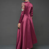 Zainab Chottani | Semi Formals | MAROON GOWN ASYMMETRICAL