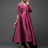 Zainab Chottani | Semi Formals | MAROON GOWN ASYMMETRICAL
