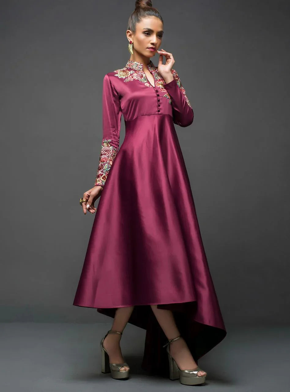 Zainab Chottani | Semi Formals | MAROON GOWN ASYMMETRICAL - Rang-e-Khaas