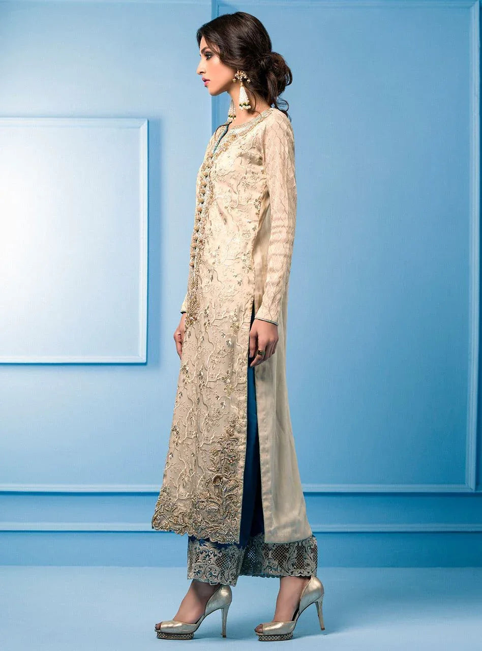 Zainab Chottani | Semi Formals | BEIGE AND TURQUOISE - Rang-e-Khaas