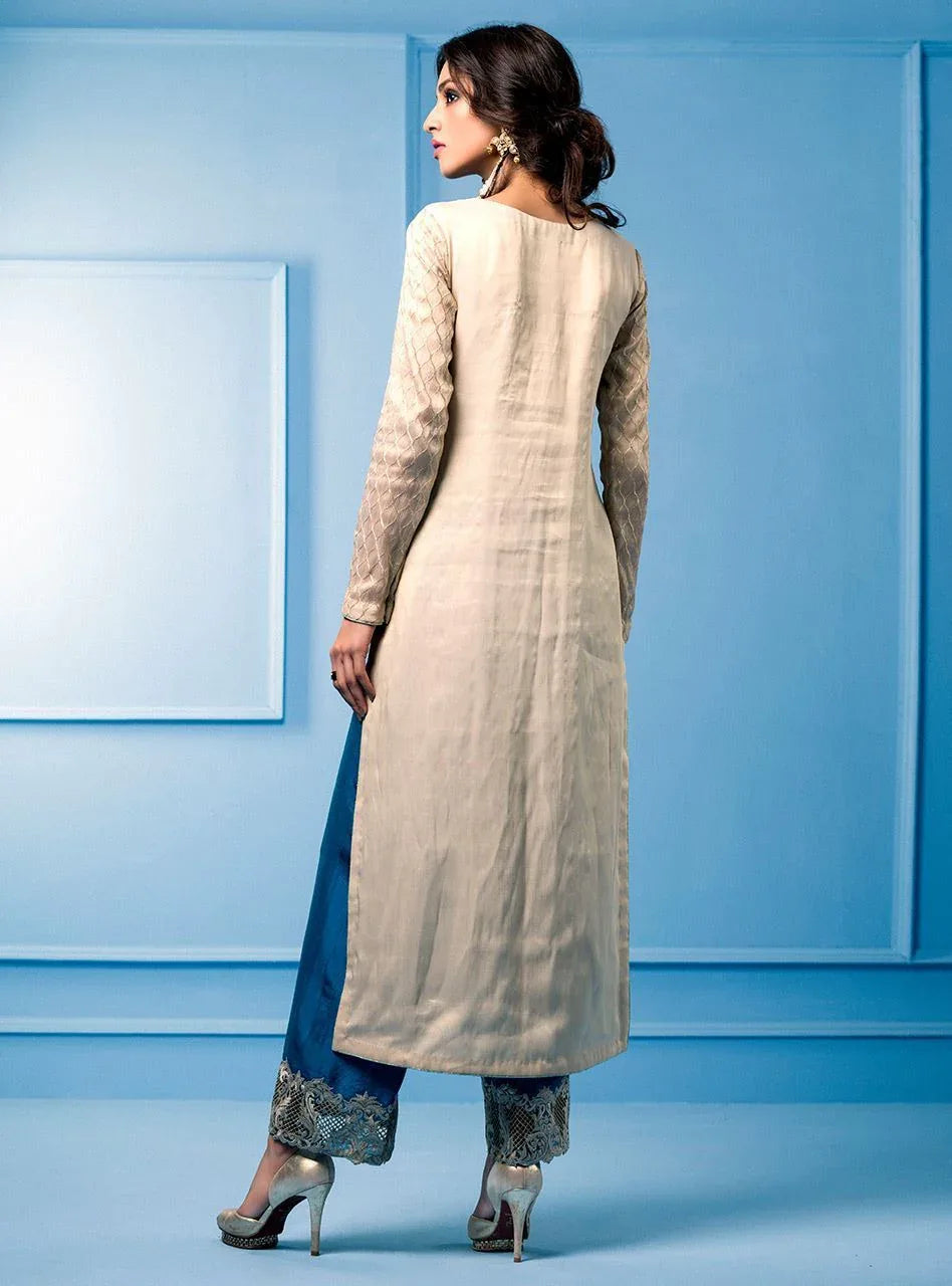 Zainab Chottani | Semi Formals | BEIGE AND TURQUOISE - Rang-e-Khaas
