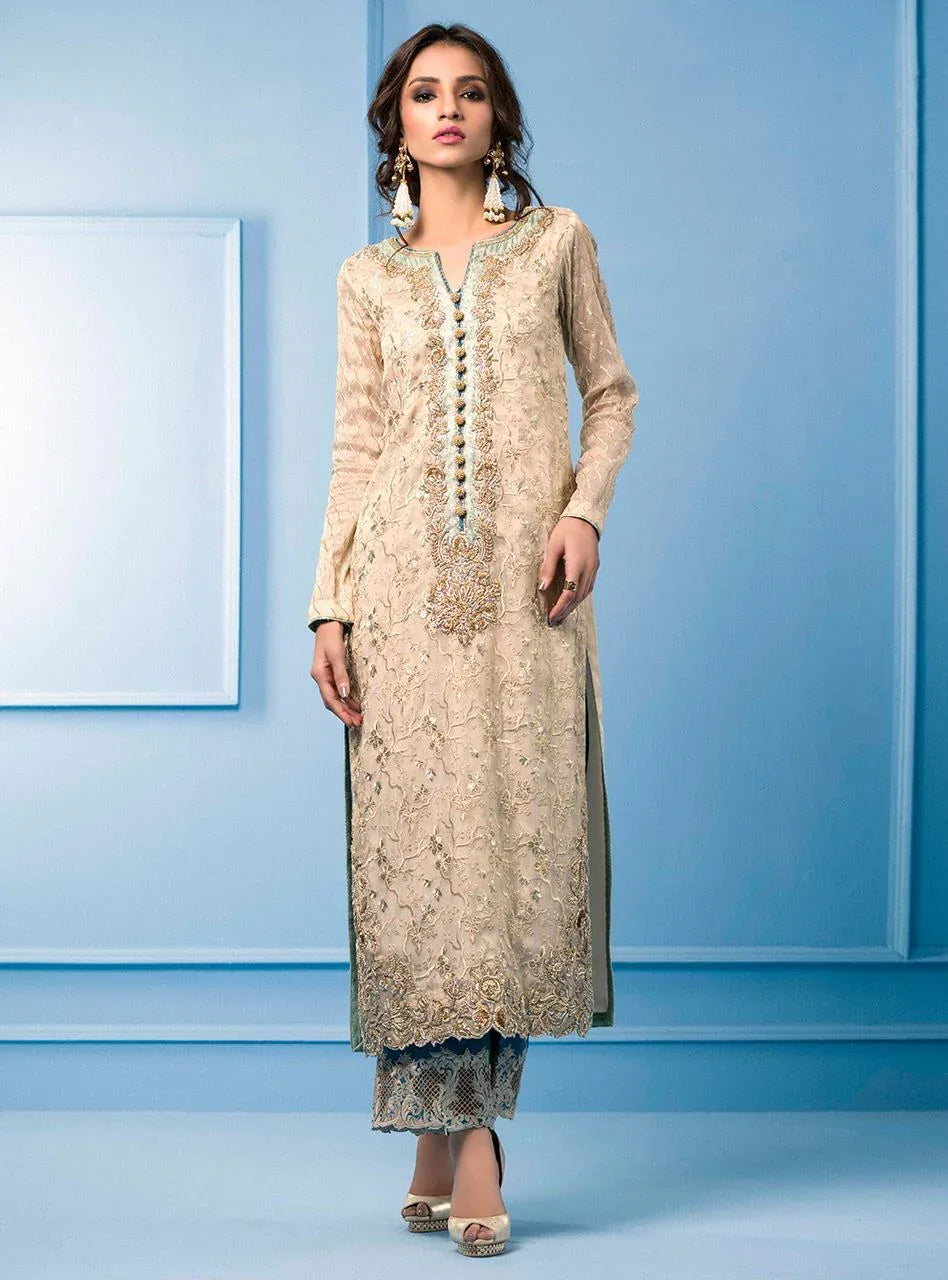 Zainab Chottani | Semi Formals | BEIGE AND TURQUOISE - Rang-e-Khaas