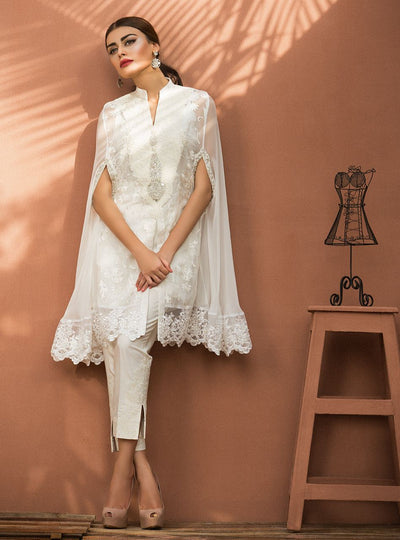 Zainab Chottani | The Kaftan Edit | Chiffon White Cape