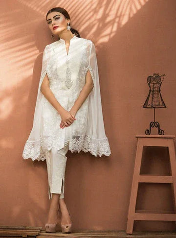 Zainab Chottani | The Kaftan Edit | Chiffon White Cape - Rang-e-Khaas