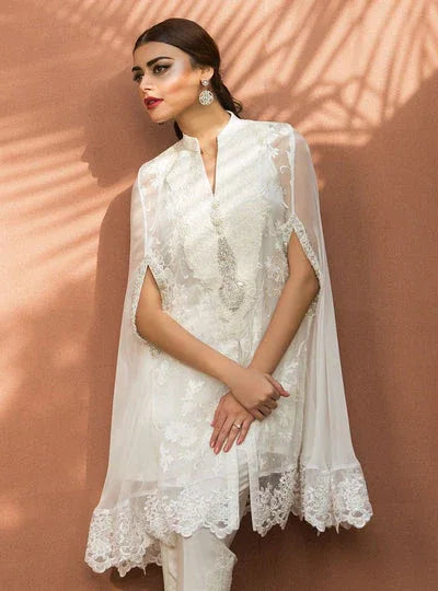 Zainab Chottani | The Kaftan Edit | Chiffon White Cape - Rang-e-Khaas