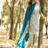 Zainab Chottani | Semi Formals | SILVER AND TEAL DRESS