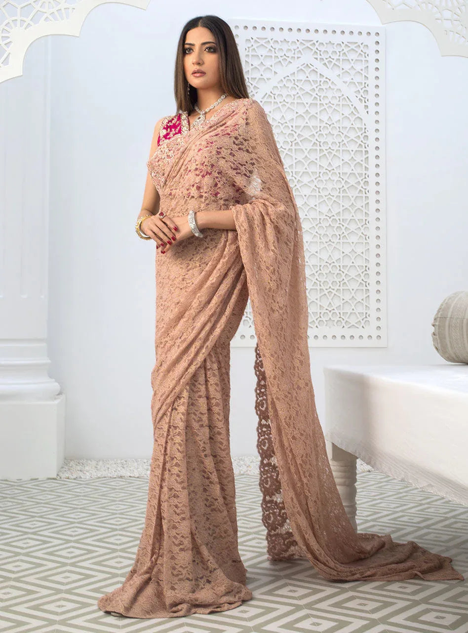 Zainab Chottani | Semi Formals | RAVISHING ROSE SAREE - Rang-e-Khaas