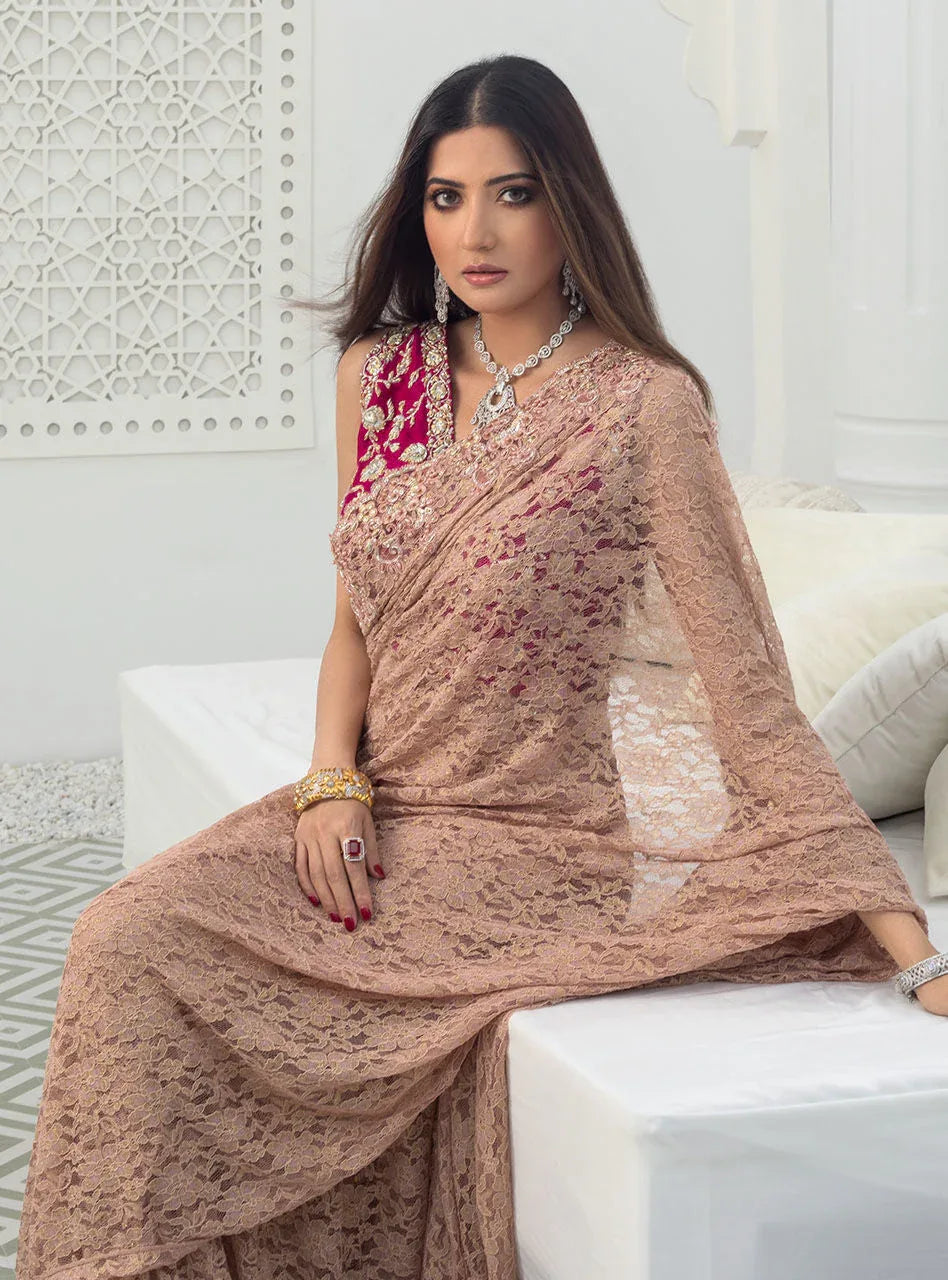 Zainab Chottani | Semi Formals | RAVISHING ROSE SAREE - Rang-e-Khaas