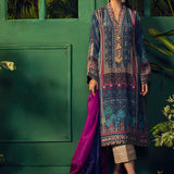 Farah Talib Aziz | Designer Picks 24 | IRAAN NAVY PRINTED CREPE SILK KURTA WITH SILK OMBRE DUPATTA
