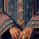 Farah Talib Aziz | Designer Picks 24 | IRAAN NAVY PRINTED CREPE SILK KURTA WITH SILK OMBRE DUPATTA