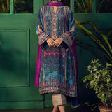 Farah Talib Aziz | Designer Picks 24 | IRAAN NAVY PRINTED CREPE SILK KURTA WITH SILK OMBRE DUPATTA