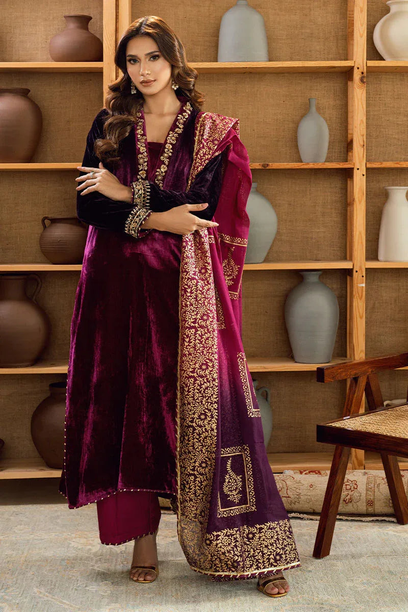 Fatima Khan | Warm Whisper Velvet 25 | Majestic Garnet - Rang-e-Khaas