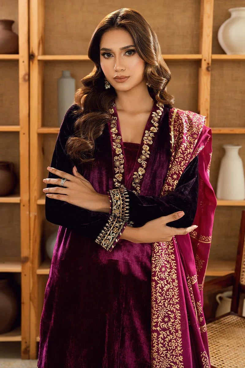 Fatima Khan | Warm Whisper Velvet 25 | Majestic Garnet - Rang-e-Khaas
