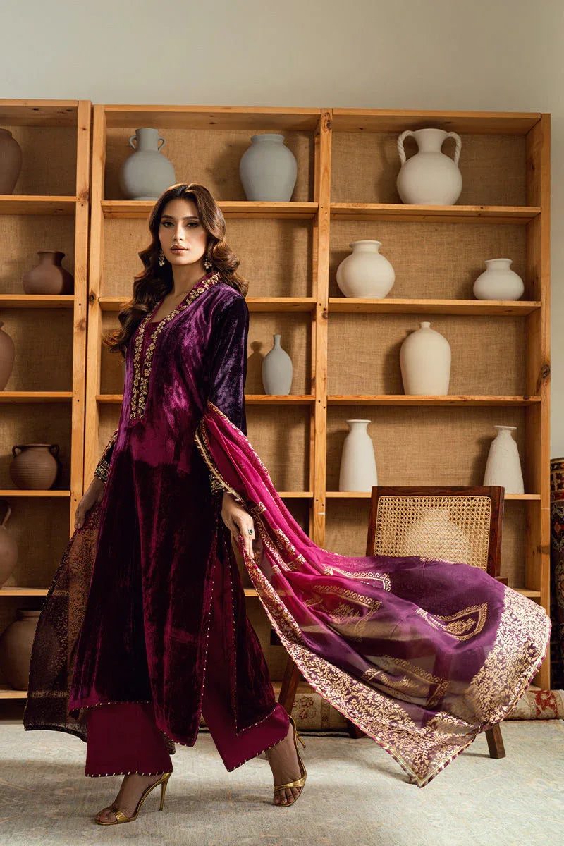 Fatima Khan | Warm Whisper Velvet 25 | Majestic Garnet - Rang-e-Khaas