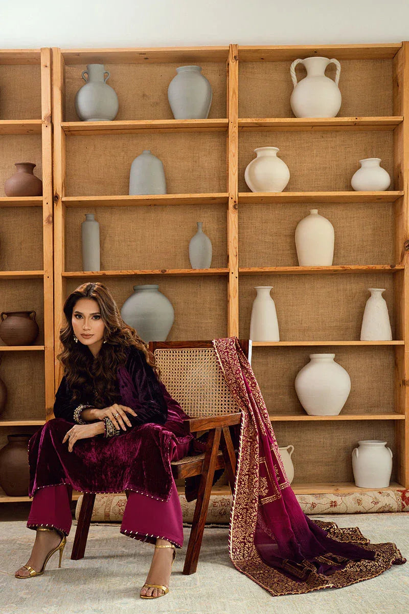 Fatima Khan | Warm Whisper Velvet 25 | Majestic Garnet - Rang-e-Khaas