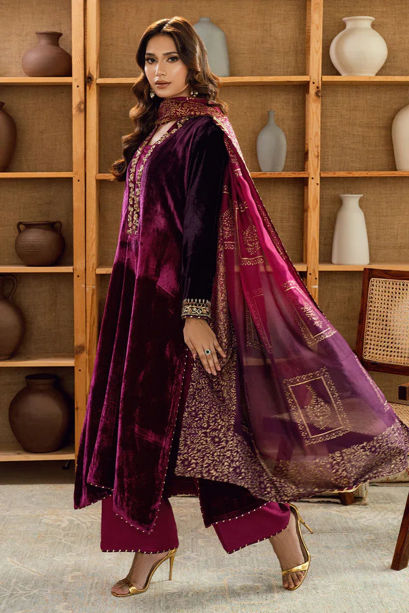Fatima Khan | Warm Whisper Velvet 25 | Majestic Garnet - Rang-e-Khaas