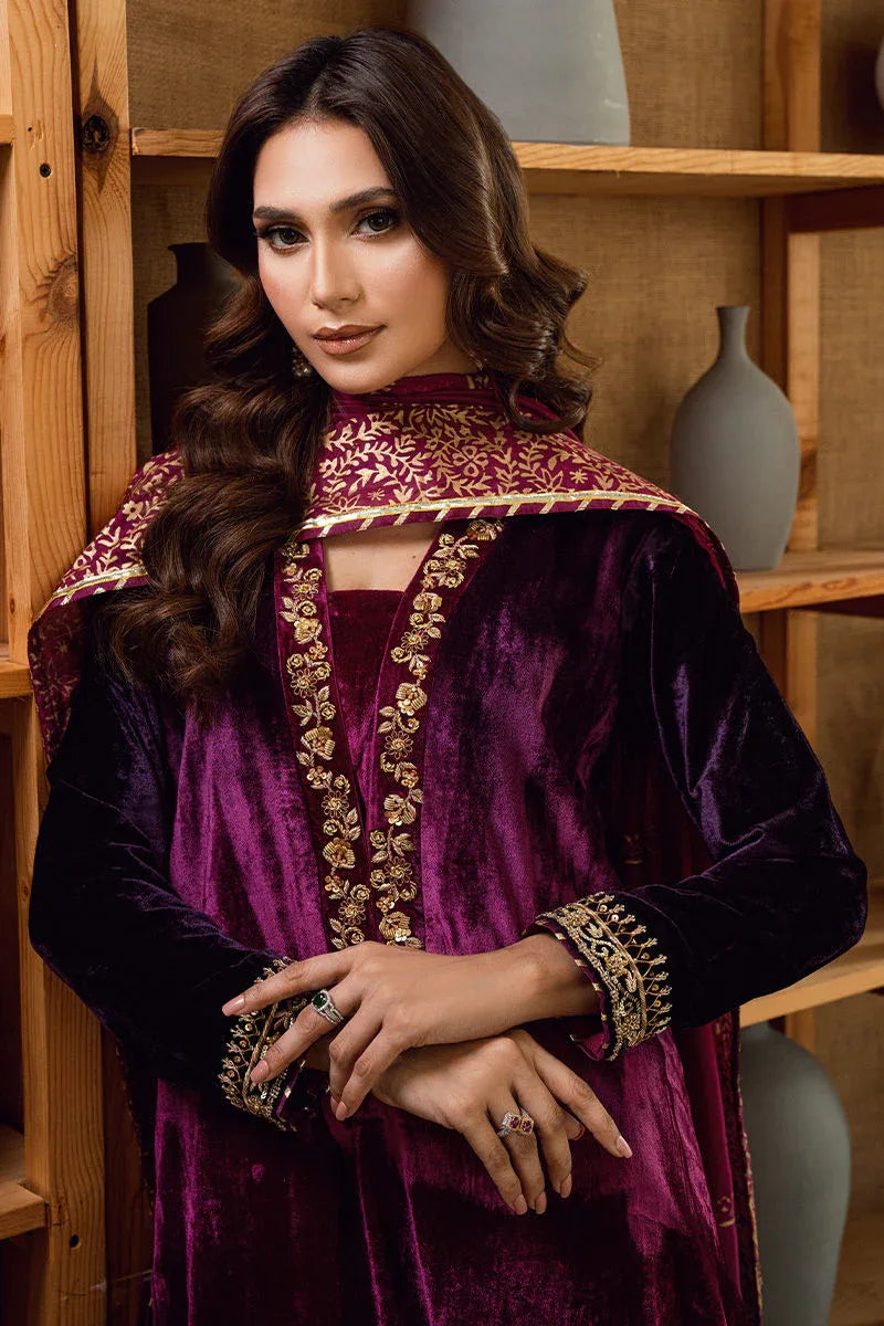 Fatima Khan | Warm Whisper Velvet 25 | Majestic Garnet - Rang-e-Khaas