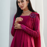 Farah Talib Aziz | Designer Picks 24 | VIV MAGENTA KALIDAAR WITH DRAPED DUPATTA