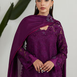 Farah Talib Aziz | Designer Picks 24 | SANGRIA SILK CUTWORK SHIRT WITH PRE DRAPED DUPATTA
