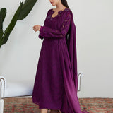 Farah Talib Aziz | Designer Picks 24 | SANGRIA SILK CUTWORK SHIRT WITH PRE DRAPED DUPATTA