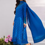 Farah Talib Aziz | Designer Picks 24 | CHARR BLUE EMBROIDERED RAW SILK SHIRT AND DUPATTA