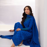 Farah Talib Aziz | Designer Picks 24 | CHARR BLUE EMBROIDERED RAW SILK SHIRT AND DUPATTA