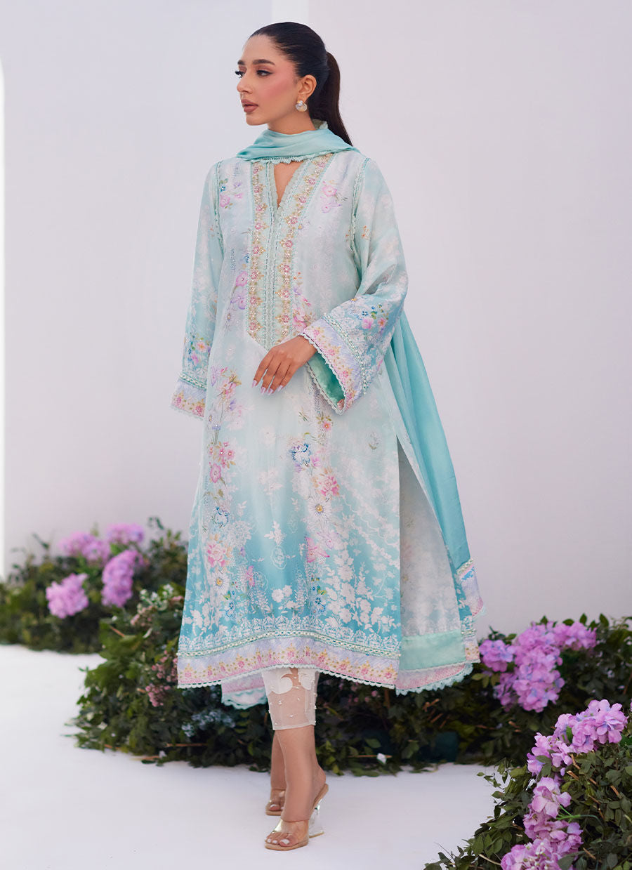 Farah Talib Aziz | Designer Picks 24 | CYAN OMBRE SHIRT AND DUPATTA