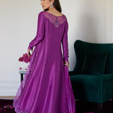 Farah Talib Aziz | Designer Picks 24 | TIERRA MUTED MAGENTA EMBROIDERED RAW SILK KALIDAR WITH DUPATTA