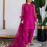 Farah Talib Aziz | Designer Picks 24 | ELIO HOT PINK RAW SILK SHIRT WITH DUPATTA