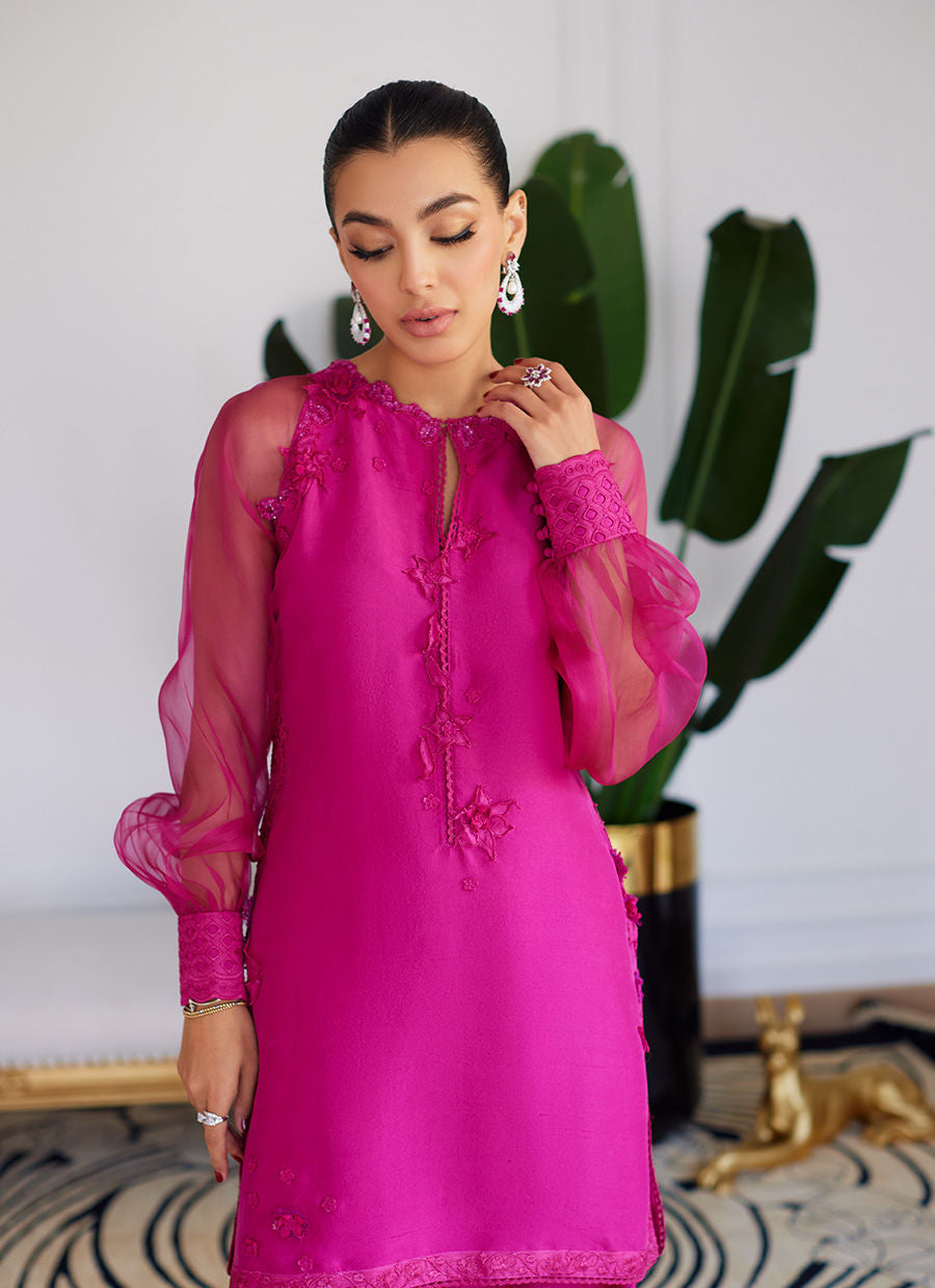 Farah Talib Aziz | Designer Picks 24 | ELIO HOT PINK RAW SILK SHIRT WITH DUPATTA