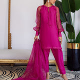 Farah Talib Aziz | Designer Picks 24 | ELIO HOT PINK RAW SILK SHIRT WITH DUPATTA