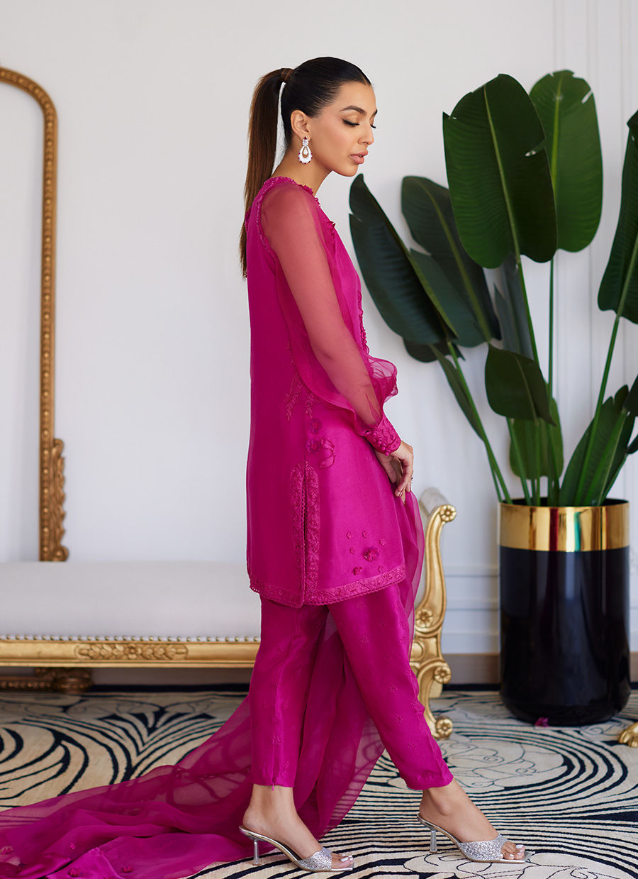 Farah Talib Aziz | Designer Picks 24 | ELIO HOT PINK RAW SILK SHIRT WITH DUPATTA
