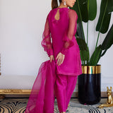 Farah Talib Aziz | Designer Picks 24 | ELIO HOT PINK RAW SILK SHIRT WITH DUPATTA