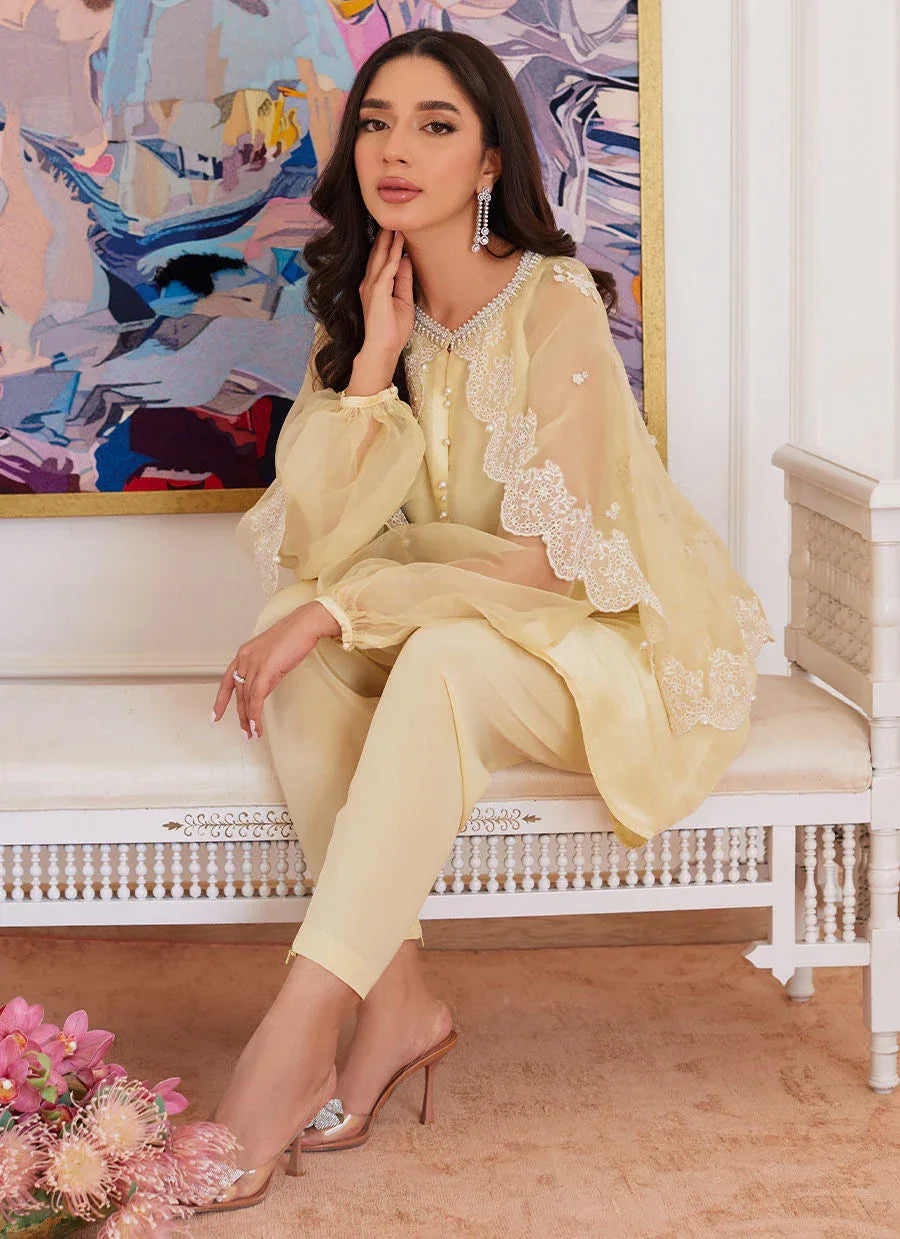 Farah Talib Aziz | Luna Eid Collection 24 | ESMERALDA PASTEL YELLOW - Rang-e-Khaas