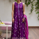 Farah Talib Aziz | Designer Picks 24 | IRINA PLUM EMBROIDERED RAW SILK SHIRT WITH DUPATTA