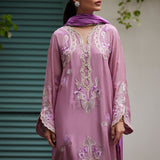 Farah Talib Aziz | Designer Picks 24 | IVAN MAUVE EMBROIDERED COTTON NET SHIRT WITH MEDIUM SILK DUPATTA