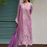 Farah Talib Aziz | Designer Picks 24 | IVAN MAUVE EMBROIDERED COTTON NET SHIRT WITH MEDIUM SILK DUPATTA